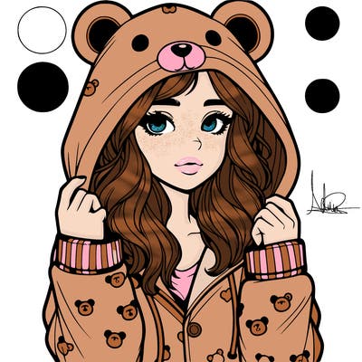 realistic girl in a animal pjs hoodie