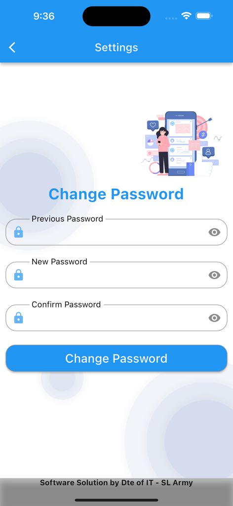 War Heroes e Portal - Change password screen for the War Heroes e Portal application