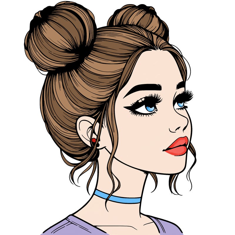 realistic girl with buns on the top of her head