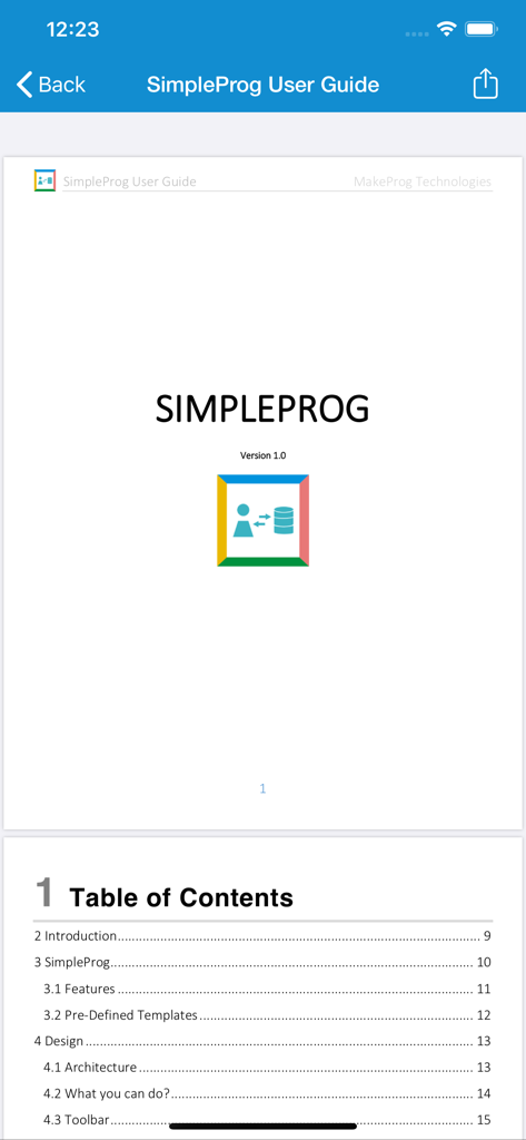SimpleProg Database Manager - SimpleProg Database Manager user guide showing the table of contents
