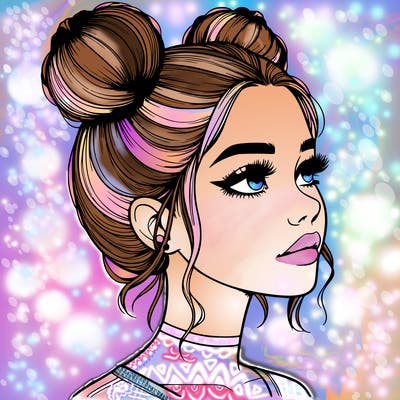 realistic girl with buns on the top of her head