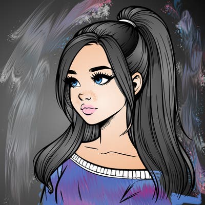 realistic girl with a high ponytail