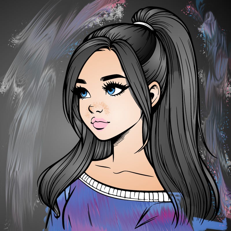 realistic girl with a high ponytail