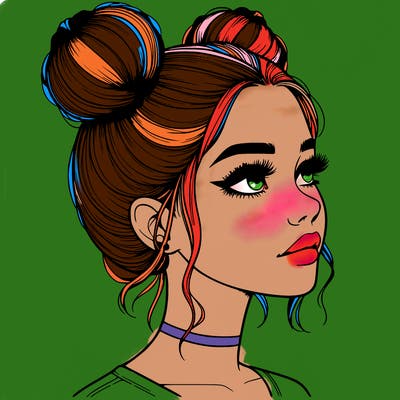 realistic girl with buns on the top of her head