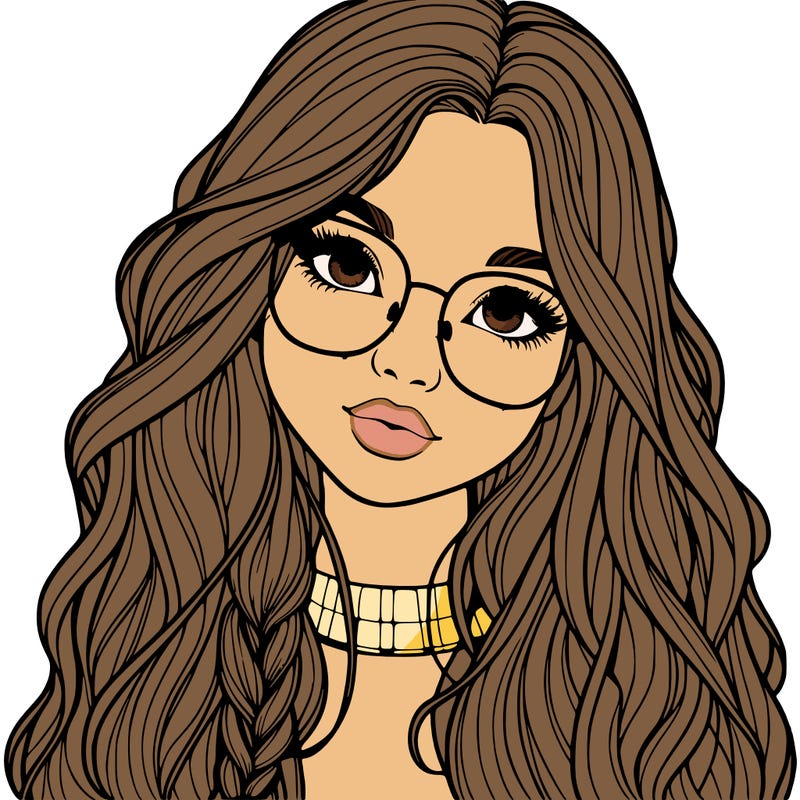 girl with long hair and freckles and glasses realistic