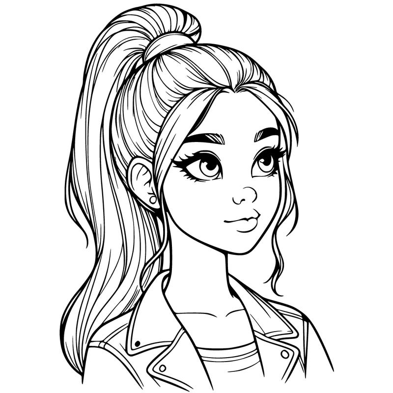 realistic girl with a high ponytail