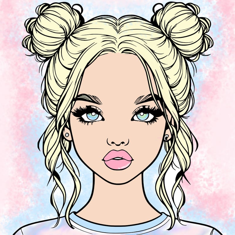 realistic girl with two buns in hair and lips