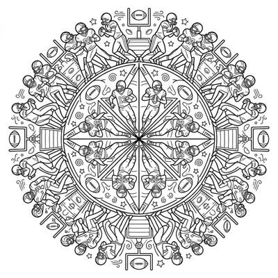 Unleash your inner artist with this unique football player mandala coloring page. Experience the thrill of the game through a beautifully symmetrical design, perfect for relaxation and creative expression.