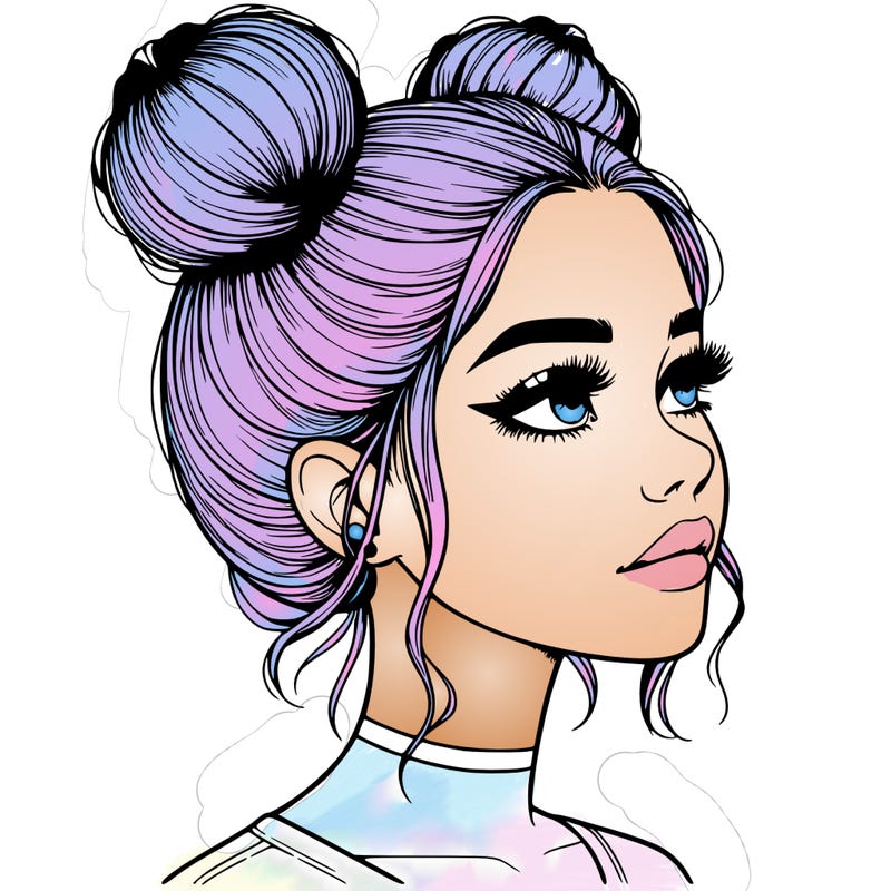 realistic girl with buns on the top of her head