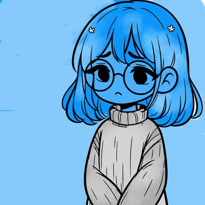 sad girl with glasses in a sweater