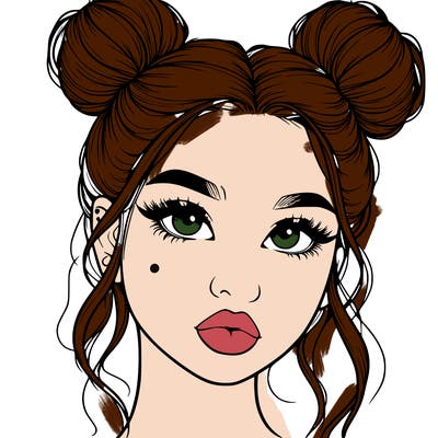 realistic girl with two buns on her hair and lips