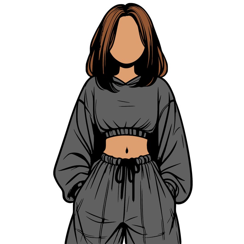 realistic girl faceless with baggy pants and a crop top