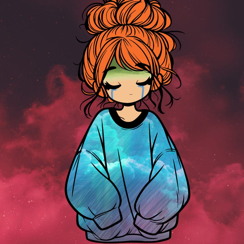 girl with baggy sweatshirt and messy bun