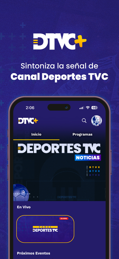 DTVC plus mobile app home screen for streaming Honduran sports and live soccer news