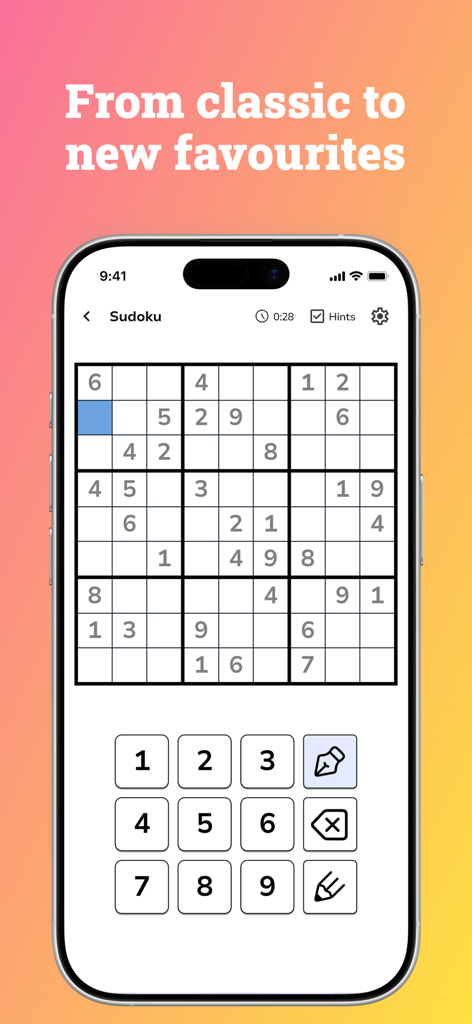 Puzzler: Word & Number Games - A Sudoku puzzle grid on the Puzzler: Word & Number Games mobile app interface.