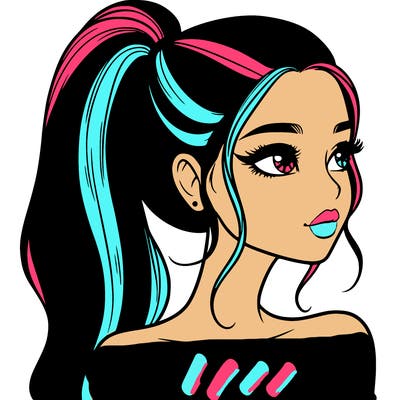 a beautiful and realistic girl with a high pony tail