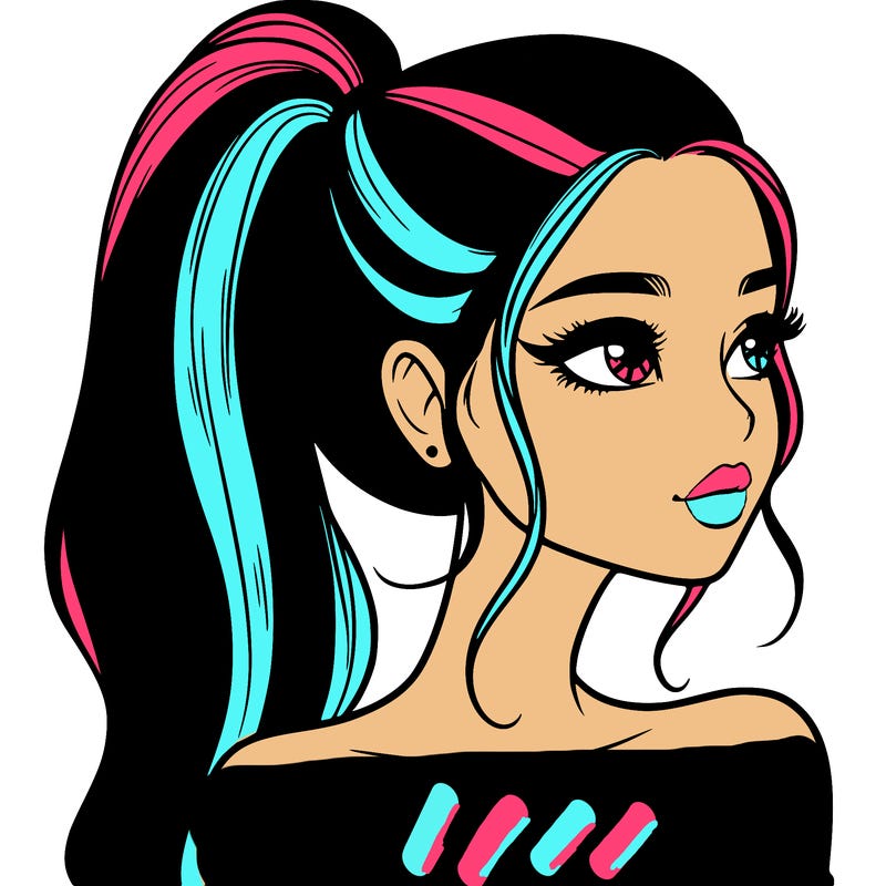 a beautiful and realistic girl with a high pony tail