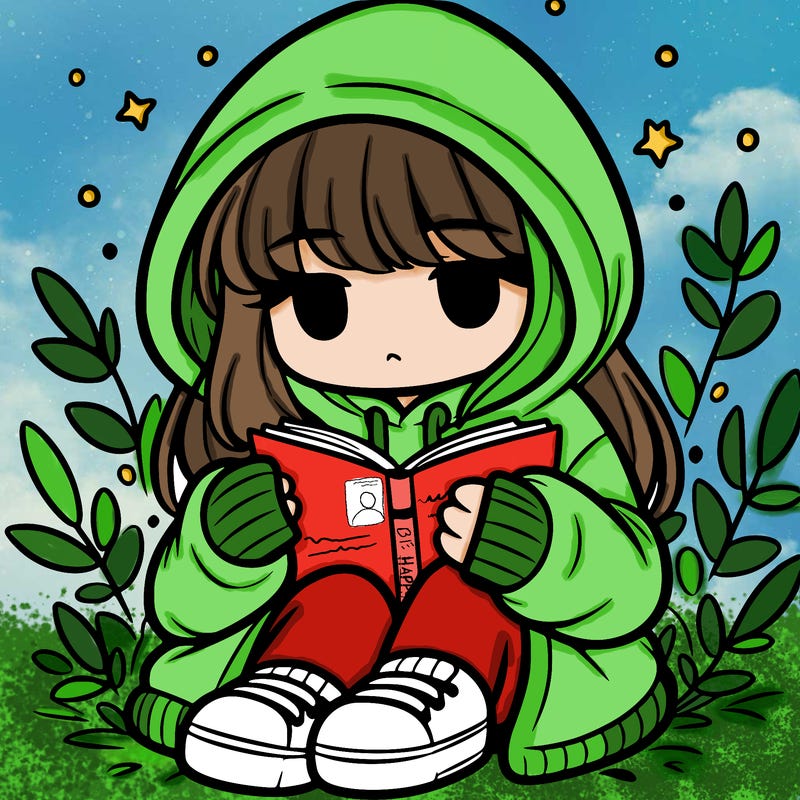 girl in oversized hoodie reading a book