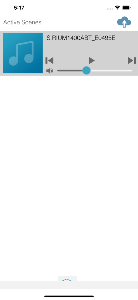 Hama Smart Audio app active scenes screen with music playback controls for a Sirium speaker