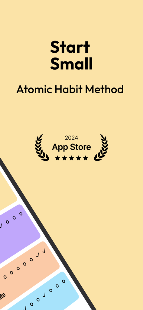 Onrise Habit Tracker app interface highlighting the Atomic Habit Method and a 5 star App Store rating