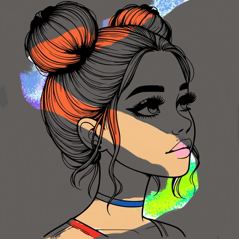 realistic girl with buns on the top of her head