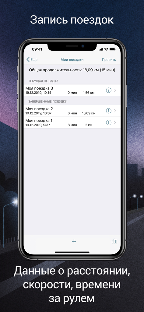 Антирадар М. Радар-детектор - Antiradar M app screenshot showing driving trip records with distance and speed data