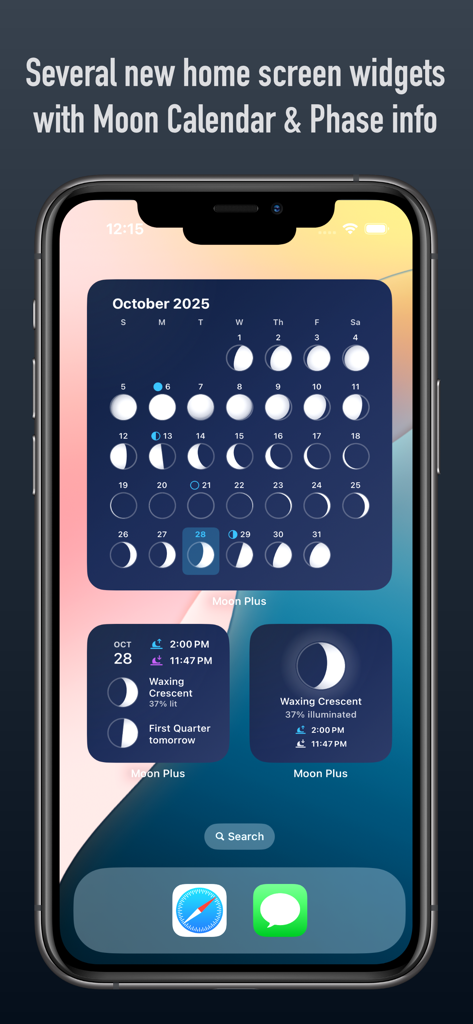 Moon Plus - Calendar + Compass - 月のフェーズカレンダーと月データを表示するMoon Plusアプリのホーム画面ウィジェット
