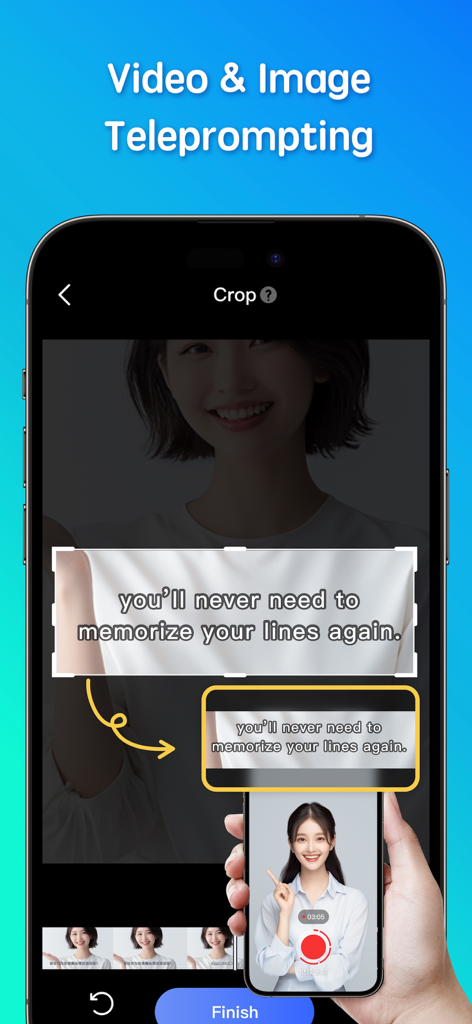 Teleprompter-Record Script - 動画録画用に画像からテキストスクリプトを抽出するためのトリミングツールを示すテレプロンプターアプリのインターフェイス