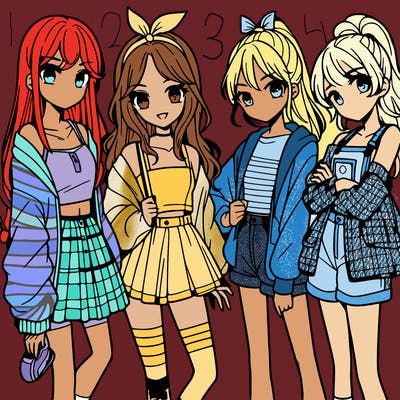 teen manga girls group of 4