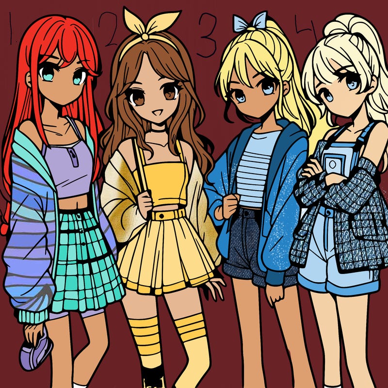 teen manga girls group of 4