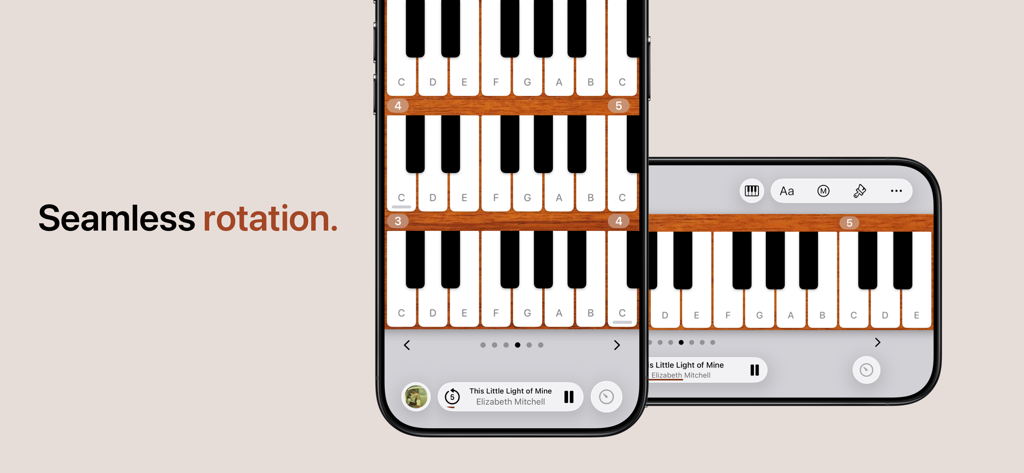 I Love a Piano - I Love a Piano app showing the MultiPiano interface in portrait and landscape orientations.
