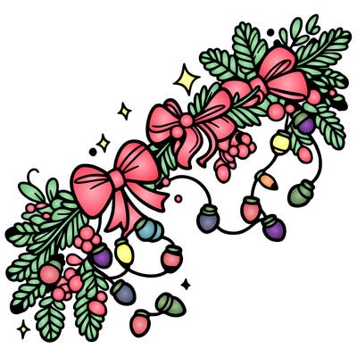 christmas garland: decorated with lights and ribbons..simple vector art