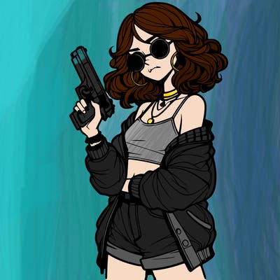 stylish teenage girl with gun