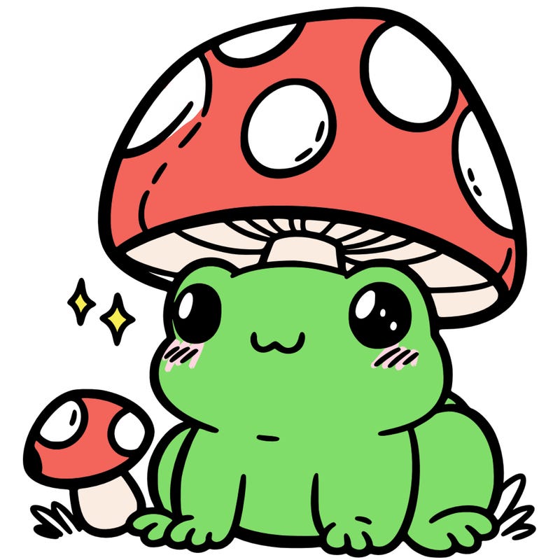 a cute frog with a mushroom hat