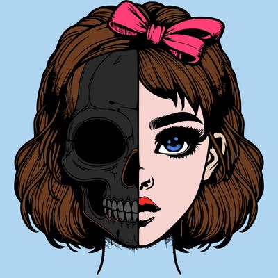 realistic girl with half skull mask