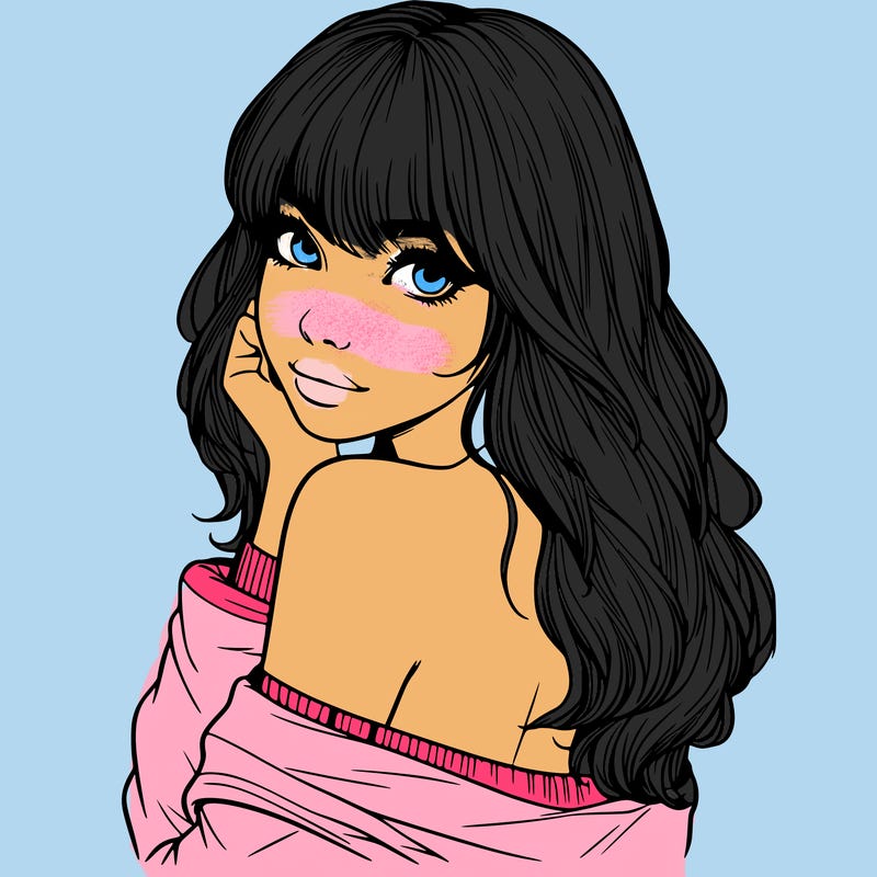 realistic girl with bangs looking over her shoulder