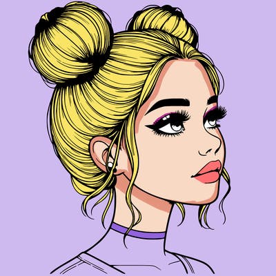 realistic girl with buns on the top of her head