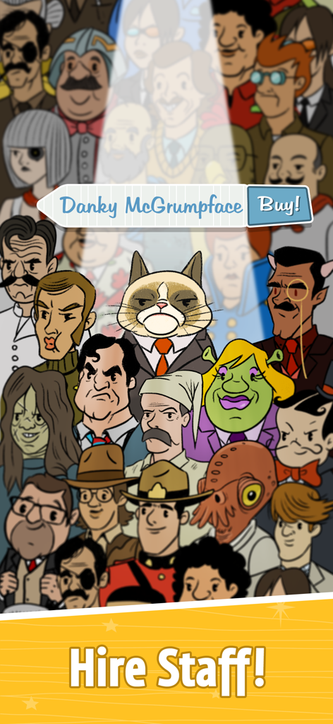 A group of satirical cartoon characters available to hire as staff in the AdVenture Capitalist game