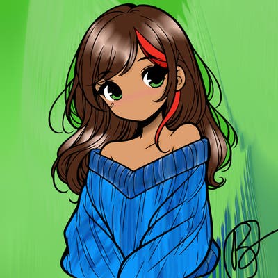 shy pretty girl wearing a sweater that is falling off one shoulder portrait