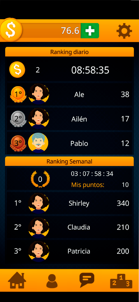 Buraco by ConectaGames - Tabla de clasificación diaria y semanal en la aplicación del juego de cartas Buraco