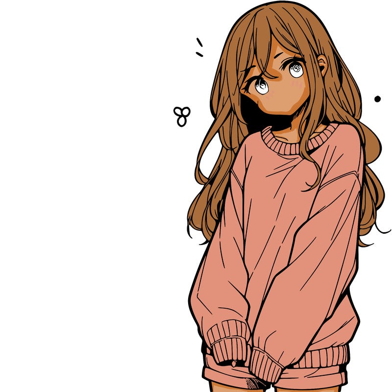 manga teen girl  in a sweater and baggy pants