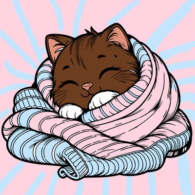 realistic cozy cat in a blanket