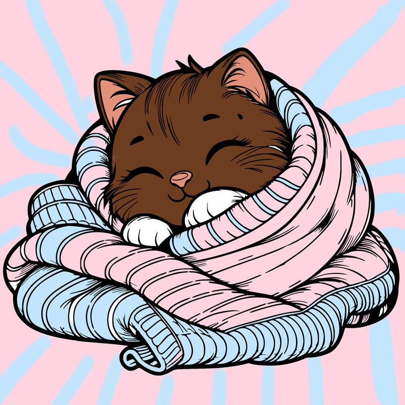 realistic cozy cat in a blanket