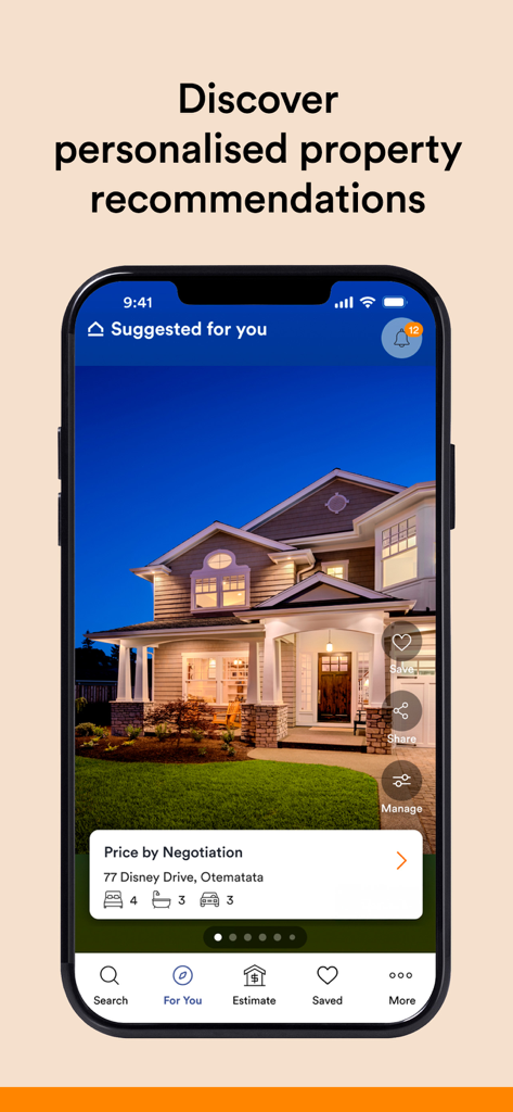 OneRoof real estate app interface displaying personalized property recommendations and listing details for a home.