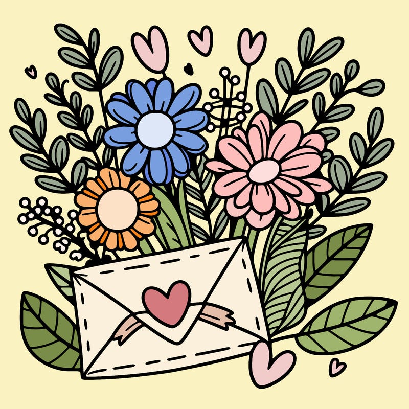 flowers with a love letter