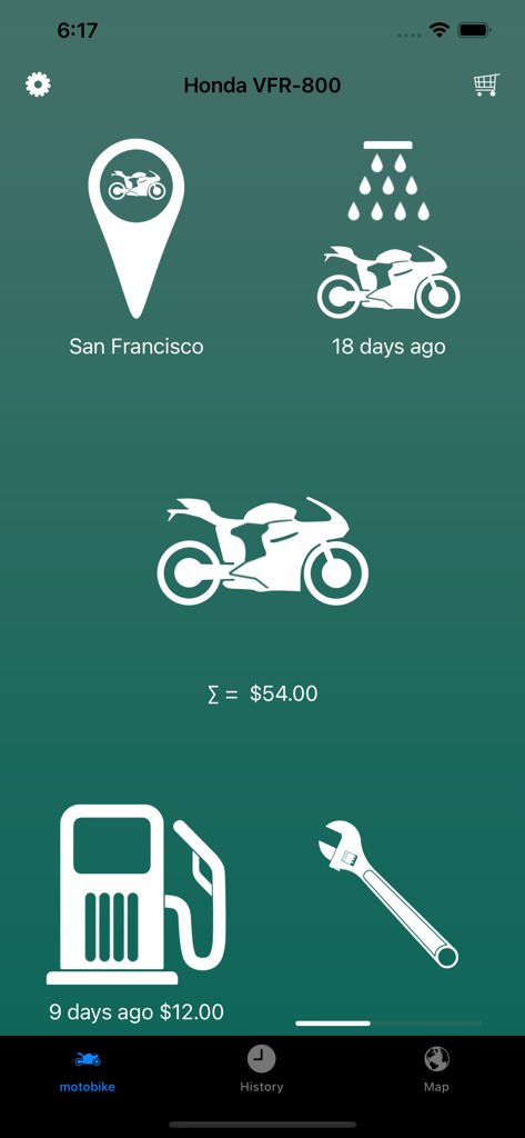 My_Moto - My Moto app dashboard interface for tracking motorcycle fuel costs maintenance and parking