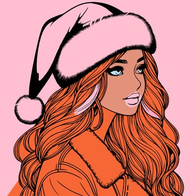 realistic girl in santa hat
