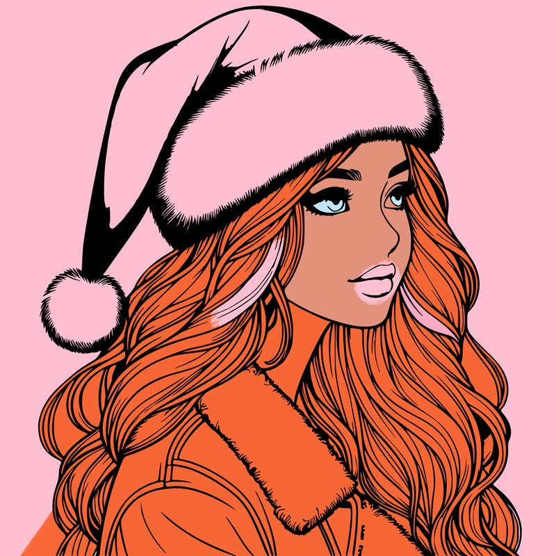 realistic girl in santa hat