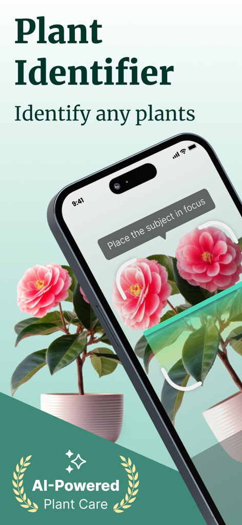 Écran de l'application Plant Net montrant l'identification par IA d'une plante à fleurs roses en pot.