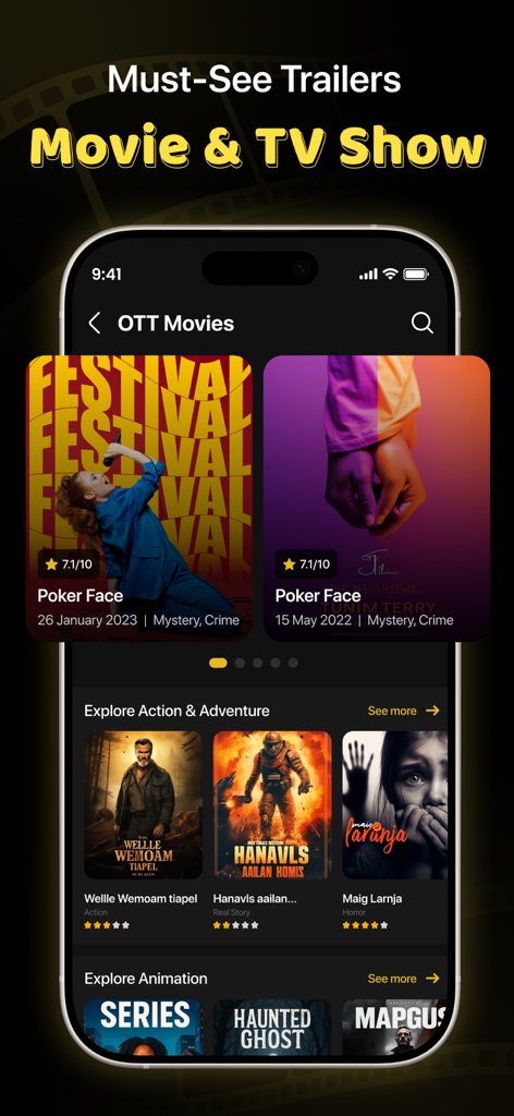 MovieBox Pro: Movies, TV Shows - Screenshot of MovieBox Pro app showing trending movie trailers and content categories